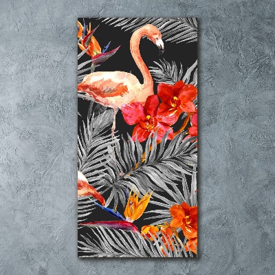 Acrylbild vertikal Flamingos und Blumen