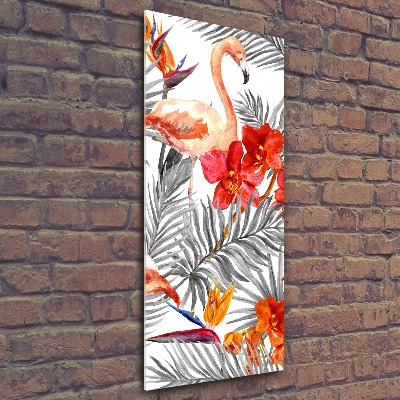 Bild auf Acrylglas vertikal Flamingos und Blumen