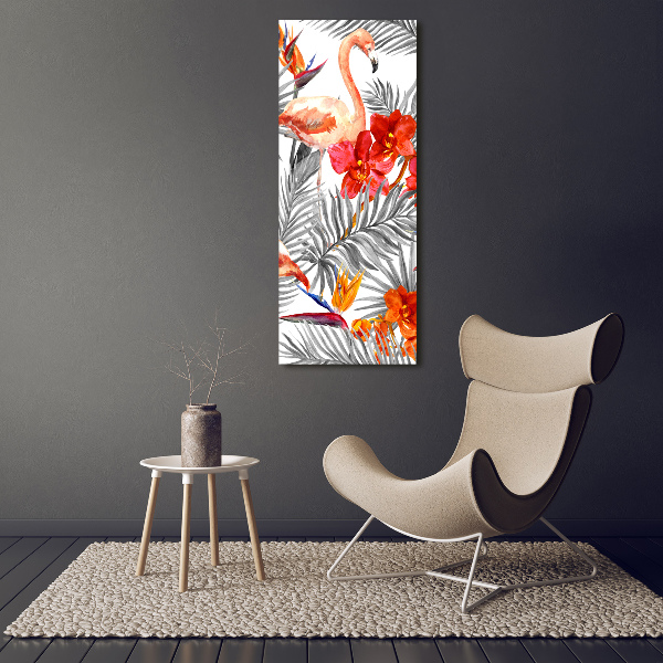 Bild auf Acrylglas vertikal Flamingos und Blumen
