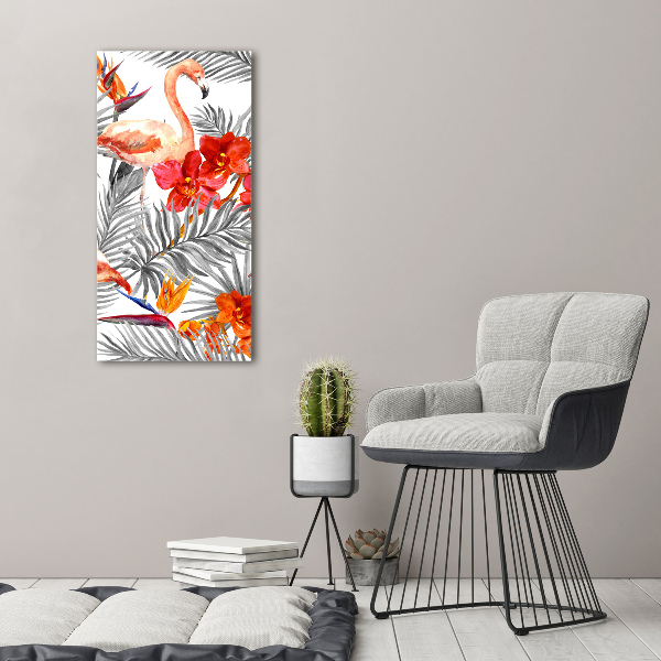 Bild auf Acrylglas vertikal Flamingos und Blumen