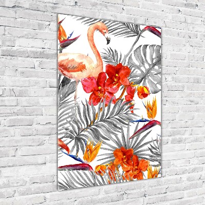 Bild auf Acrylglas vertikal Flamingos und Blumen
