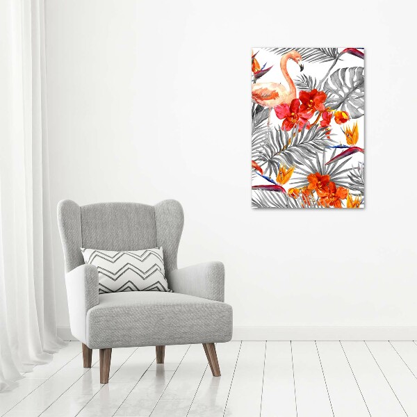 Bild auf Acrylglas vertikal Flamingos und Blumen