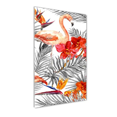 Bild auf Acrylglas vertikal Flamingos und Blumen