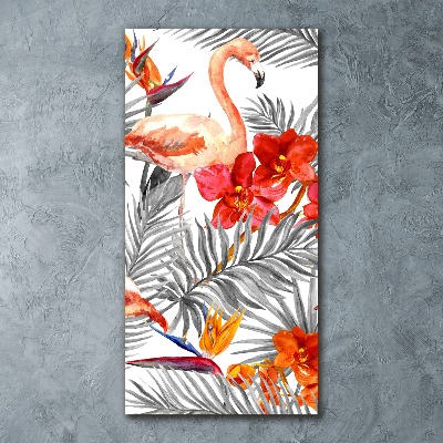 Bild auf Acrylglas vertikal Flamingos und Blumen