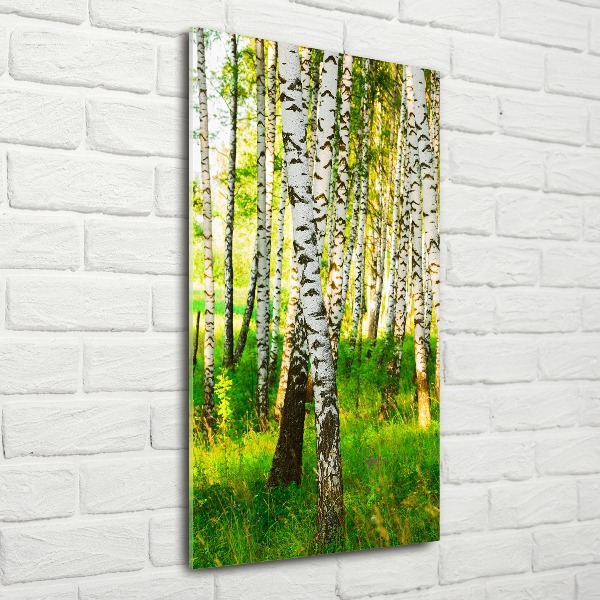 Modernes Acrylbild vertikal Birkenwald