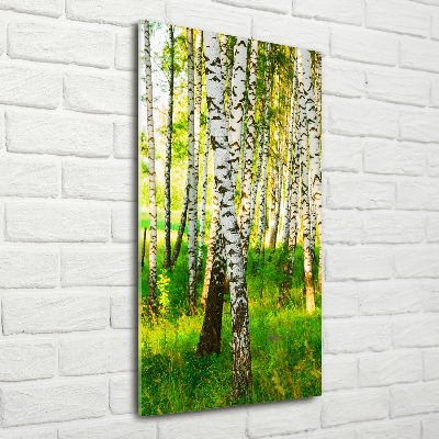 Modernes Acrylbild vertikal Birkenwald