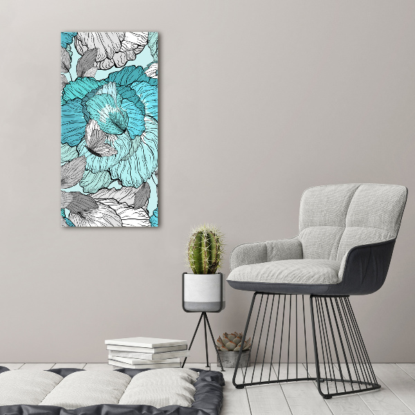 Acrylbild vertikal Blumenmuster