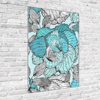 Acrylbild vertikal Blumenmuster