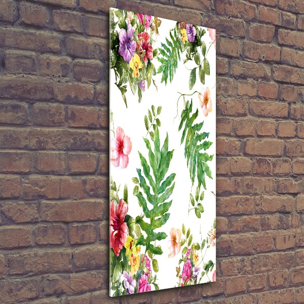 Modernes Acrylbild vertikal Tropische Blumen