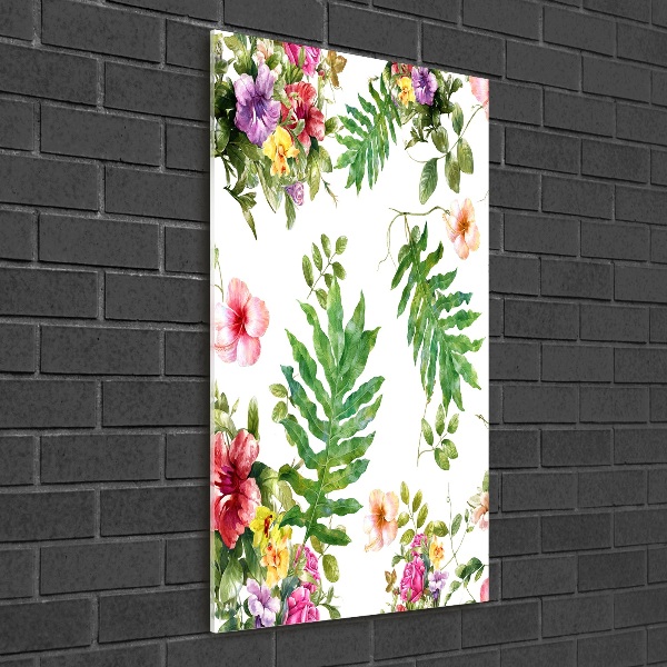 Modernes Acrylbild vertikal Tropische Blumen