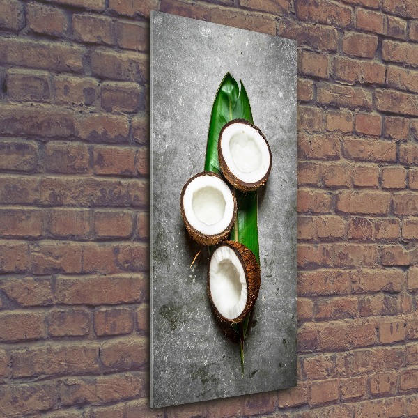 Modernes Acrylbild vertikal Kokosnuss auf einem Blatt