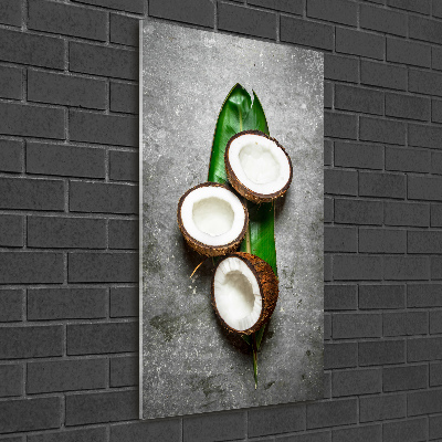 Modernes Acrylbild vertikal Kokosnuss auf einem Blatt