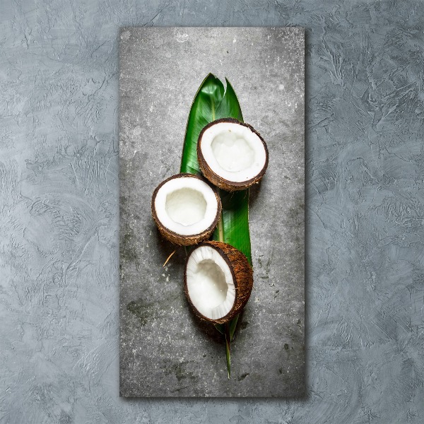 Modernes Acrylbild vertikal Kokosnuss auf einem Blatt