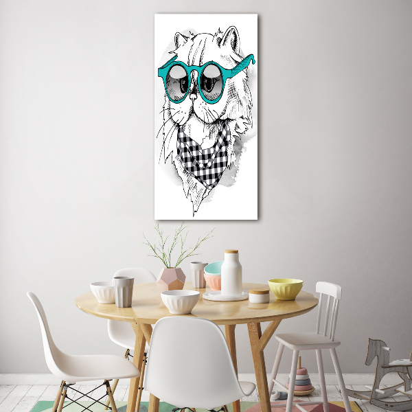 Acrylbild vertikal Katze mit Brille