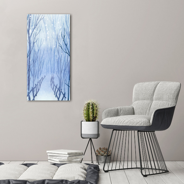 Modernes Acrylbild vertikal Wald im Winter