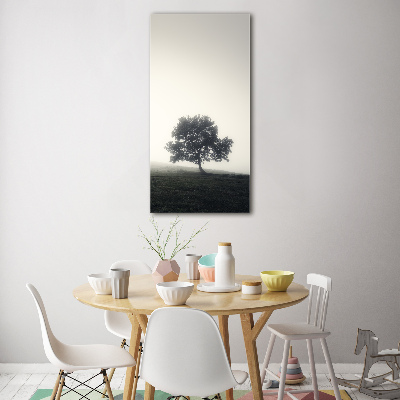 Acrylbild vertikal Baum im Nebel