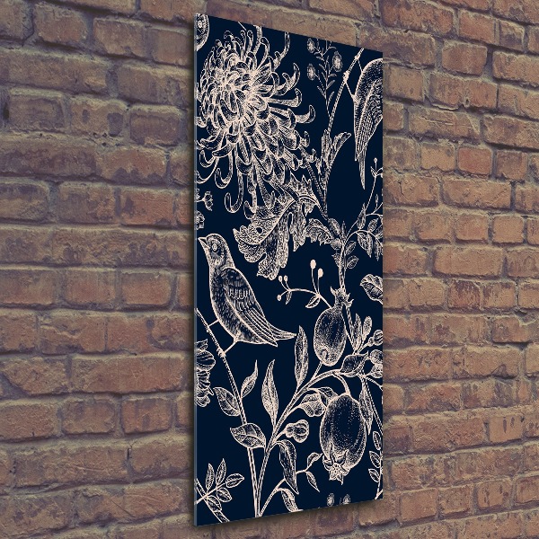 Bild auf Acrylglas vertikal Blumen und Vögel
