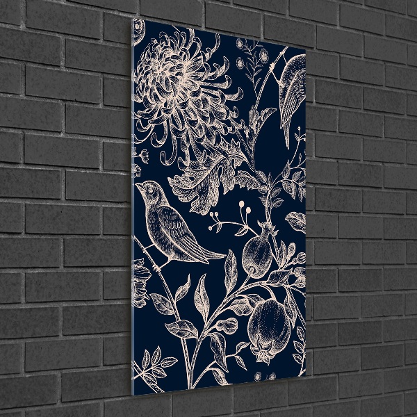Bild auf Acrylglas vertikal Blumen und Vögel