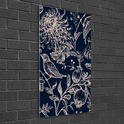 Bild auf Acrylglas vertikal Blumen und Vögel