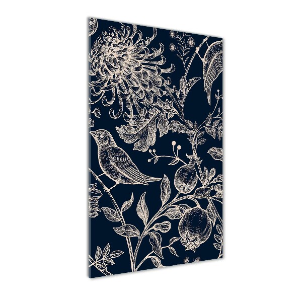 Bild auf Acrylglas vertikal Blumen und Vögel