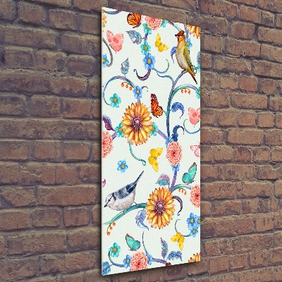 Bild auf Acrylglas vertikal Vögel, Schmetterlinge, Blumen