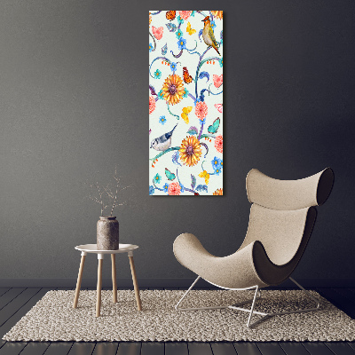 Bild auf Acrylglas vertikal Vögel, Schmetterlinge, Blumen