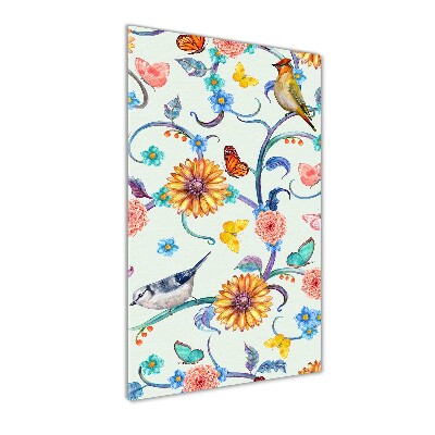 Bild auf Acrylglas vertikal Vögel, Schmetterlinge, Blumen
