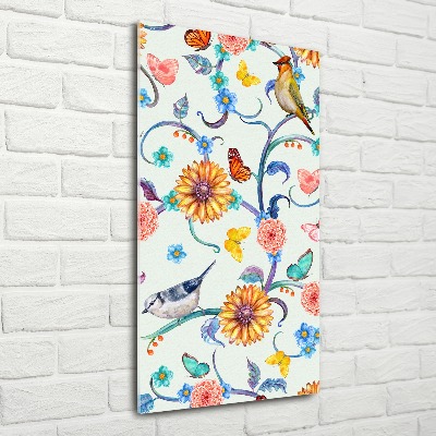 Bild auf Acrylglas vertikal Vögel, Schmetterlinge, Blumen