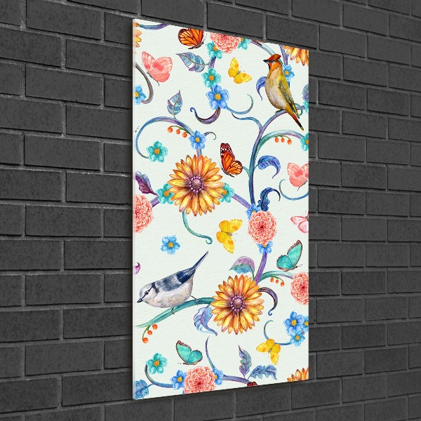 Bild auf Acrylglas vertikal Vögel, Schmetterlinge, Blumen