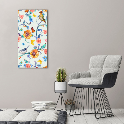 Bild auf Acrylglas vertikal Vögel, Schmetterlinge, Blumen
