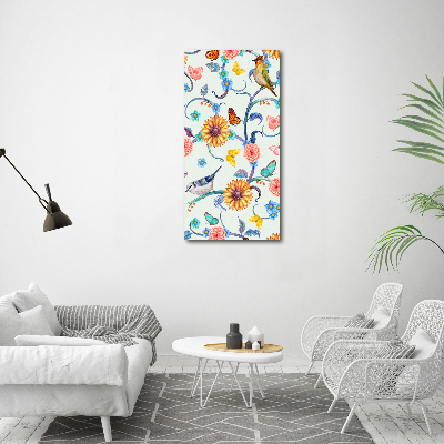 Bild auf Acrylglas vertikal Vögel, Schmetterlinge, Blumen