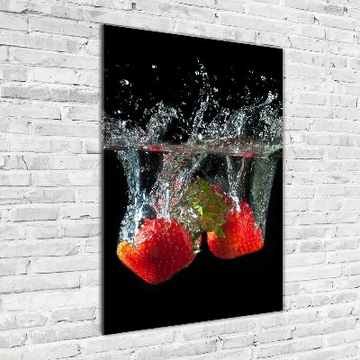 Bild auf Acrylglas vertikal Erdbeeren unter Wasser