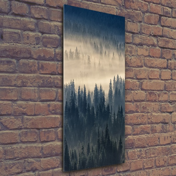 Modernes Acrylbild vertikal Nebel über dem Wald