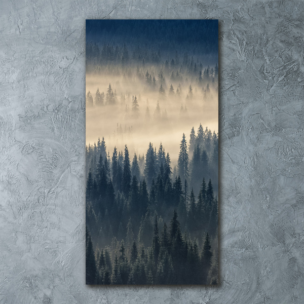 Modernes Acrylbild vertikal Nebel über dem Wald