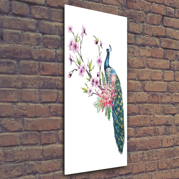 Bild auf Acrylglas vertikal Pfau und Blumen