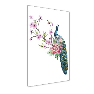 Bild auf Acrylglas vertikal Pfau und Blumen