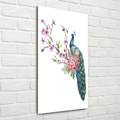 Bild auf Acrylglas vertikal Pfau und Blumen