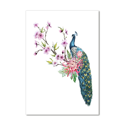 Bild auf Acrylglas vertikal Pfau und Blumen