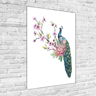 Bild auf Acrylglas vertikal Pfau und Blumen
