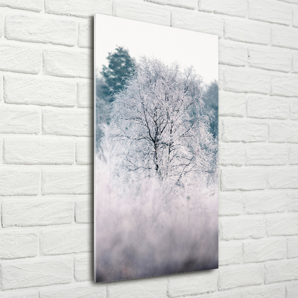 Modernes Acrylbild vertikal Wald im Winter