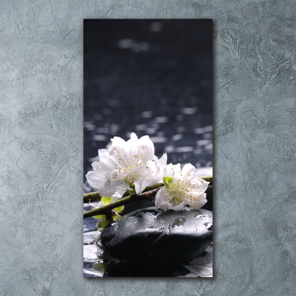 Acrylbild vertikal Blumen und Steine