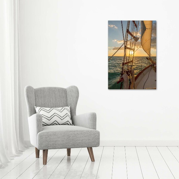 Modernes Acrylbild vertikal Eine Yacht auf See