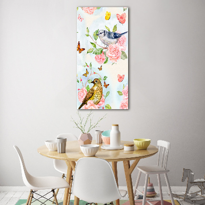 Bild auf Acrylglas vertikal Vögel, Schmetterlinge, Blumen