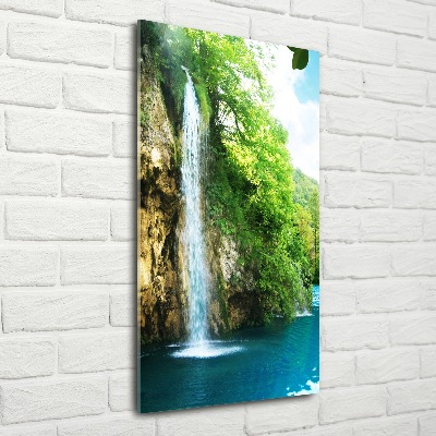 Bild auf Acrylglas vertikal Wasserfall im Wald