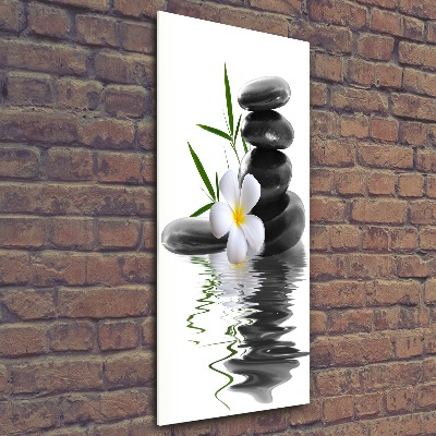 Modernes Acrylbild vertikal Orchidee und Steine