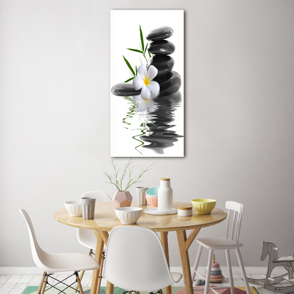 Modernes Acrylbild vertikal Orchidee und Steine