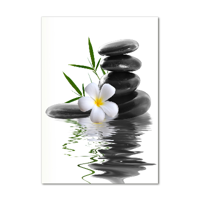 Modernes Acrylbild vertikal Orchidee und Steine