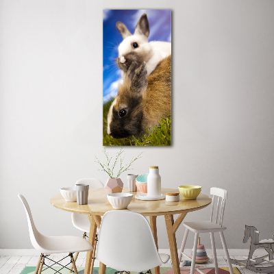 Modernes Acrylbild vertikal Zwei Kaninchen