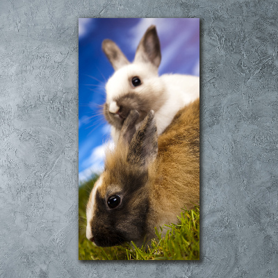 Modernes Acrylbild vertikal Zwei Kaninchen