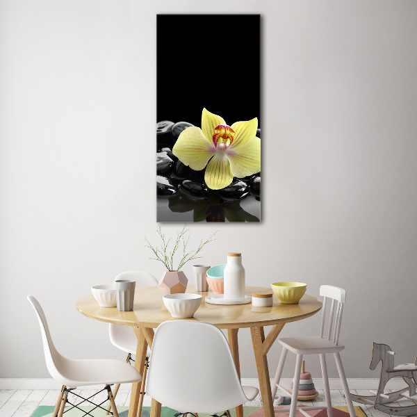 Acrylbild vertikal Orchidee und Steine